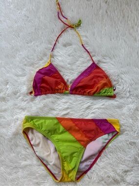 Y2K Tommy Hilfiger swim rainbow colorblock sherbet bikini set size 10/medium